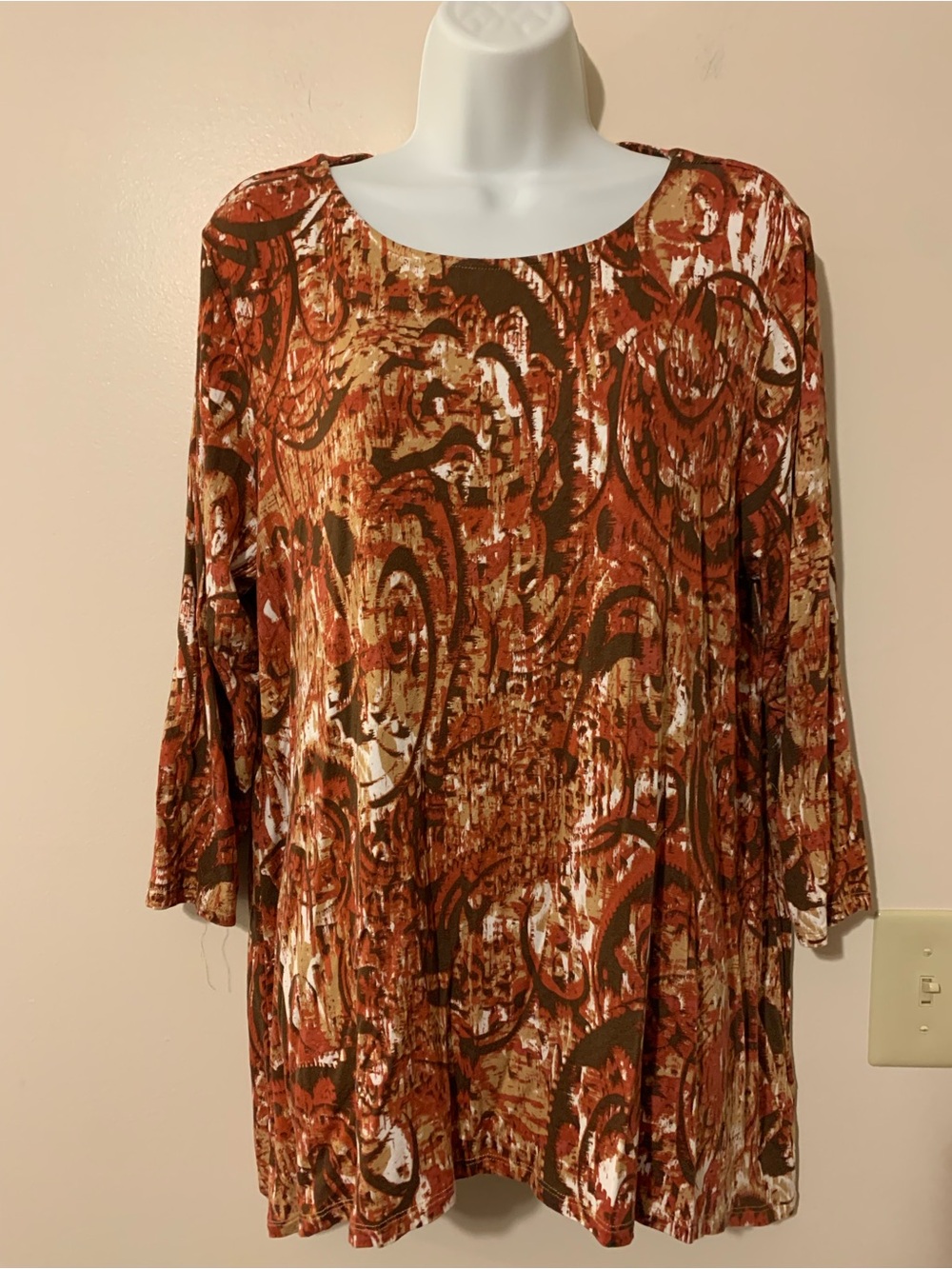 Ruby Rd. Rust Brown & Cream Abstract Print Tunic Top